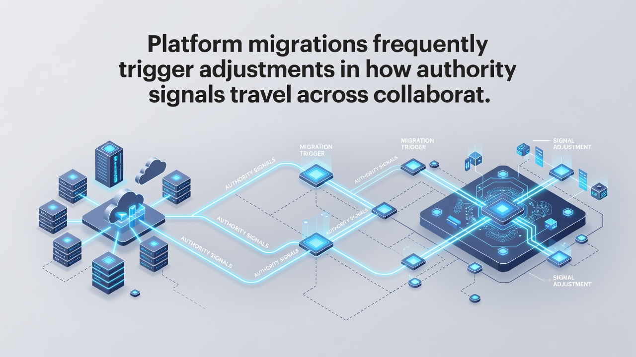 Data visualization of ranking methodology shifts measured after collaborative platform host migrations